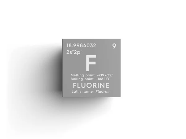 Fluoro. Alogeni. Elemento chimico della tavola periodica di Mendeleev . — Foto Stock