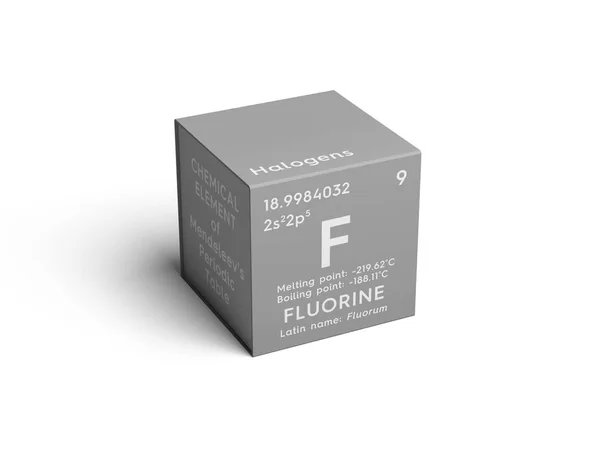 Fluor. Des halogènes. Élément chimique du tableau périodique de Mendeleev . — Photo