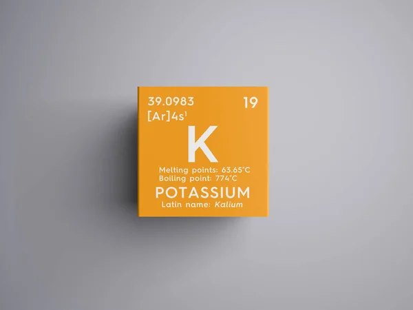 Kalium. Kalium. Alkalimetaller. Grundämne i periodiska systemet mendeleevs. — Stockfoto