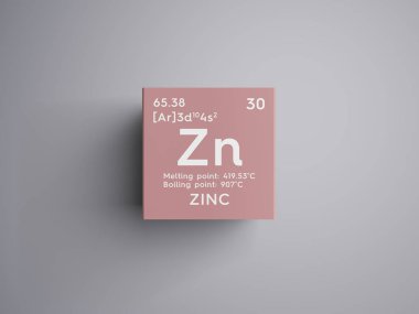 Çinko. Geçiş metaller. Kimyasal Element Mendeleev'ın periyodik tablo.