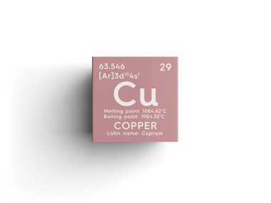 Bakır. Cuprum. Geçiş metaller. Kimyasal Element Mendeleev'ın periyodik tablo.
