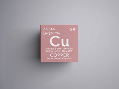 Bakır. Cuprum. Geçiş metaller. Kimyasal Element Mendeleev'ın periyodik tablo.