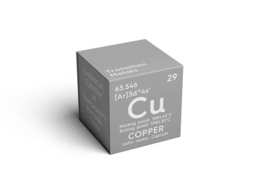 Bakır. Cuprum. Geçiş metaller. Kimyasal Element Mendeleev'ın periyodik tablo.