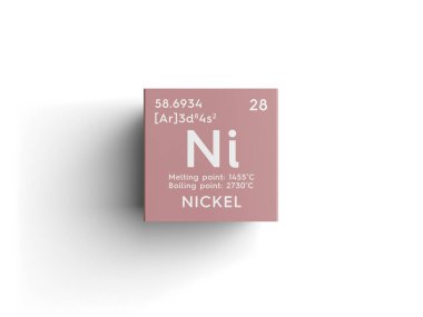 Nikel. Geçiş metaller. Kimyasal Element Mendeleev'ın periyodik tablo. 