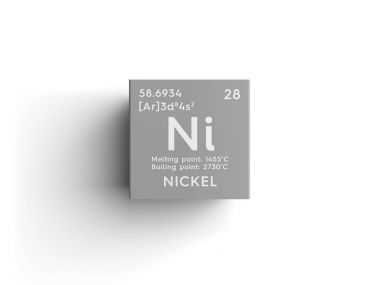 Nikel. Geçiş metaller. Kimyasal Element Mendeleev'ın periyodik tablo. 