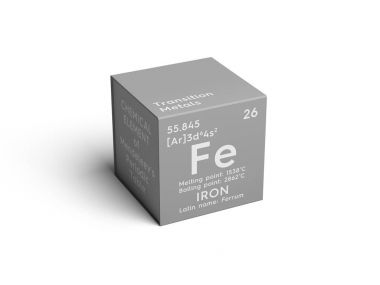 Demir. Ferrum. Geçiş metaller. Kimyasal Element Mendeleev'ın periyodik tablo. 