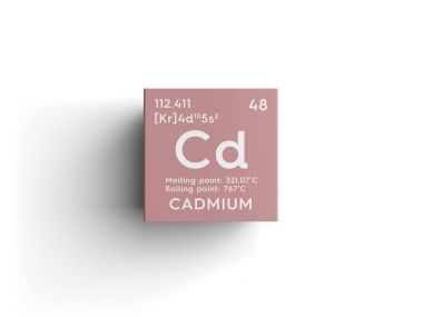 Kadmiyum. Geçiş metaller. Kimyasal Element Mendeleev'ın periyodik tablo.
