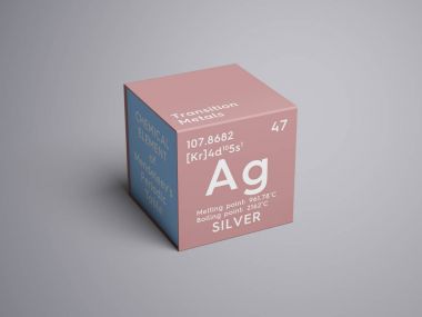 Gümüş. Geçiş metaller. Kimyasal Element Mendeleev'ın periyodik tablo.