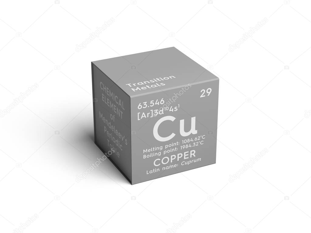 Copper. Cuprum. Transition metals. Chemical Element of Mendeleev's Periodic Table.