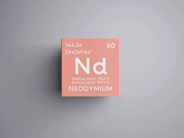 Neodym. Lanthanoids. Chemický prvek Mendělejevovy periodické tabulky. — Stock fotografie