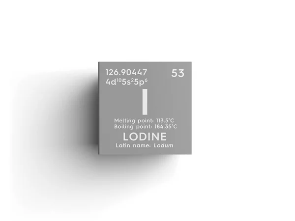 Lodine입니다. Lodum입니다. 할로겐입니다. 멘델레예프의 주기율표의 화학 원소. — 스톡 사진