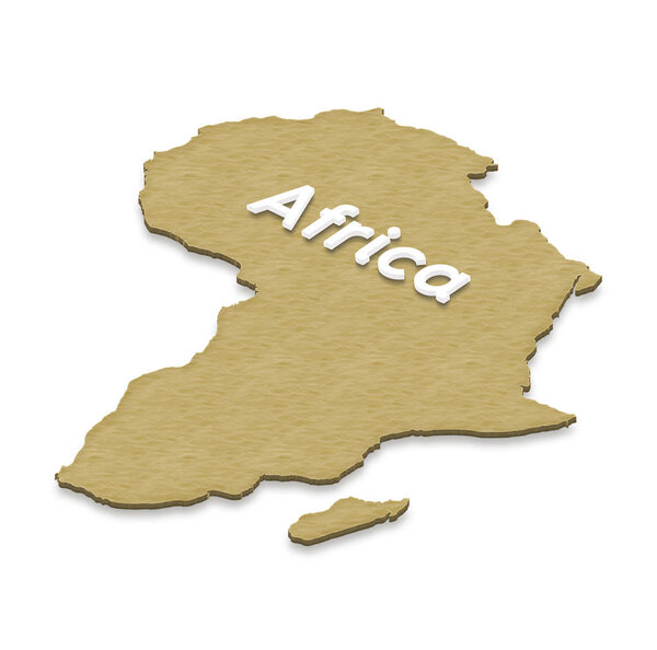 Illustration of a sand ground map of Africa on isolated background. Left 3D isometric projection with the name of continent.