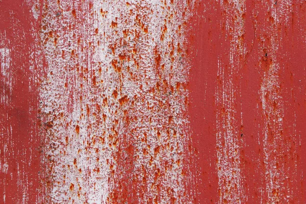 Vörös és fehér rozsdás festék fal textúra. Ecsetvonások. — Stock Fotó