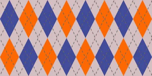 Orangefarbenes dunkelblaues nahtloses Argyle-Muster. Retro-Stoff Hintergrund. traditionelle rautenförmige Textiltextur. — Stockfoto