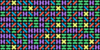 Siyah arka plan üzerinde renkli kesintisiz girdap hat adet. Modern şerit yol doku. Labirent satır zemin.