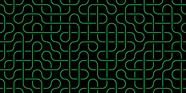 黒の背景に緑のシームレスなスワール ライン。モダンなストライプ経路のテクスチャです。迷宮ラインを背景. — ストック写真