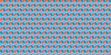 Kırmızı mavi sorunsuz küp Model arka plan. İzometrik blok doku. 3d geometrik mozaik zemin.