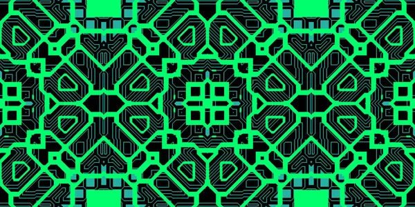 Zöld, kék, varrat nélküli Techno vonalak minta. Futurisztikus geometria háttér. Laser-műszaki tervezési textúra. — Stock Fotó