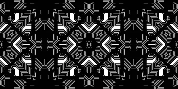 Black & White Seamless Techno Lines Pattern. Monochrome Futuristic Geometry Background. Laser Technical Design Texture.