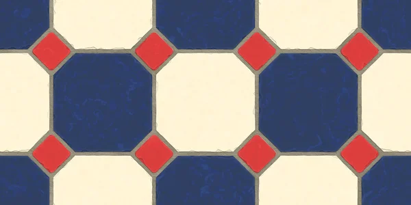 Rojo azul crema sin costura clásica textura del azulejo del piso. Cocina simple, WC o baño mosaico fondo de baldosas. Representación 3D. Ilustración 3D . —  Fotos de Stock