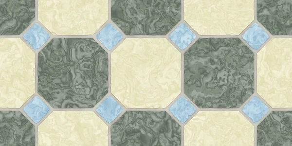 Beige Bogie Verde Azul Seamless Classic Floor Tile Texture. Cocina simple, WC o baño mosaico fondo de baldosas. Representación 3D. Ilustración 3D . —  Fotos de Stock