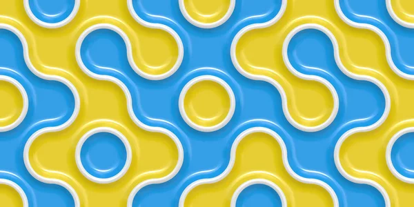 Gul blå sömlös Truchet Tilling bakgrund. Geometriska mosaik anslutningar konsistens. Kakel cirklar labyrint bakgrund. — Stockfoto