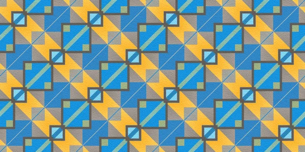 Fondo azul amarillo inconsútil del patrón maya moderno. Textura geométrica del ornamento étnico. Fondo decorativo azteca . —  Fotos de Stock