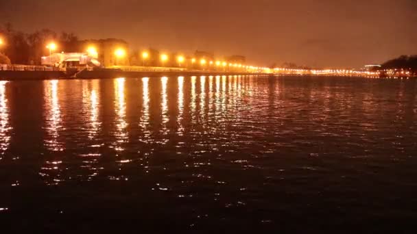 Night City Road Lights Reflection Water Neva River Landscape — Stock Video