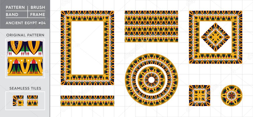 National Egypt Ornament Pattern Number 04. Brush band motive, typographical frame, rectangular frame, square frame with round frame and symmetrical tile.
