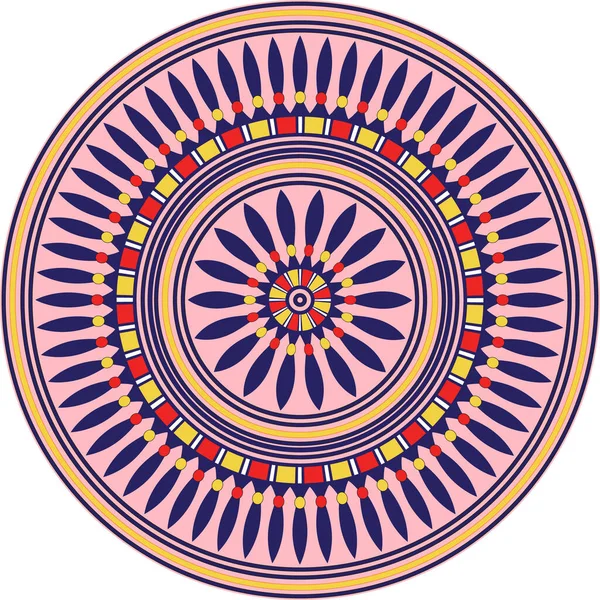 Pink Blue Egypt Circle Ornament. National Culture Decorative Ring Artwork.