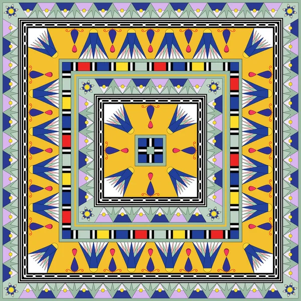Żółty Niebieski Egipt Square Ornament Narodowa Kultura Dekoracyjny Foursquare Artwork — Zdjęcie stockowe