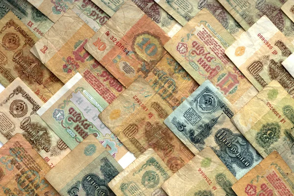 俄罗斯的财富金融背景 卢布的收入模式 苏联钞票的质地 现金填补背景 — 图库照片