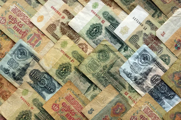 Velho Padrão Ganhos Russo Rublos Moeda Notas Textura Fundo Preenchimento — Fotografia de Stock