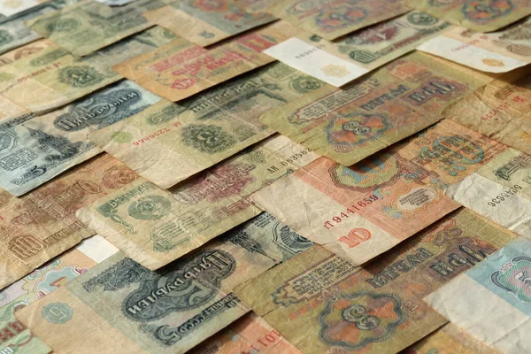 旧俄罗斯钞票的质地 具有现金充盈背景 苏联的财富金融背景 赚取模式 — 图库照片