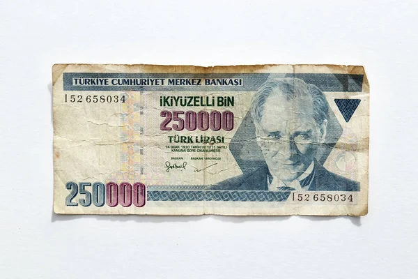 Turkish 250000 Lirasi Isolated Banknote — Stock Photo, Image