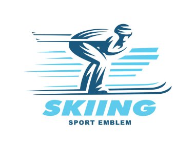 Kış sporları - Kayak. Resimde beyaz arka plan üzerinde