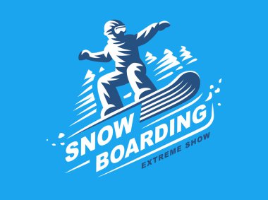 Snowboard amblemi illüstrasyon mavi zemin üzerine