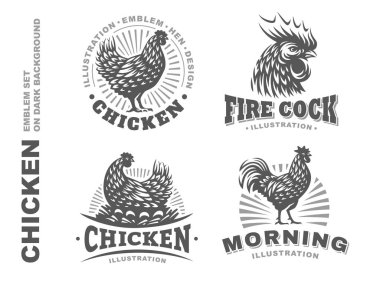 Set chicken emblem on white background