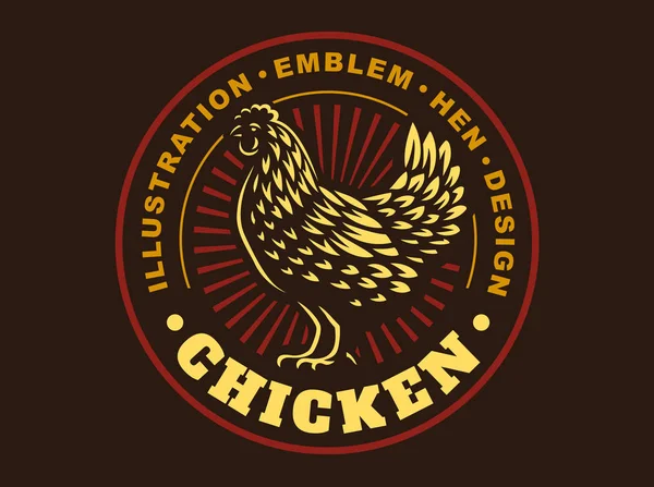 Beautiful chicken emblem on dark background — Stock Vector