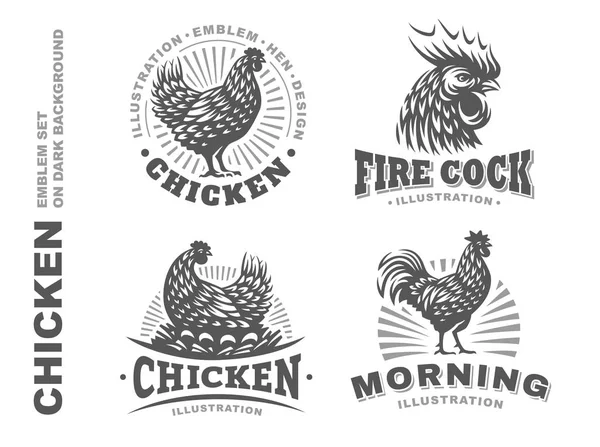 Set chicken emblem on white background — Stock Vector