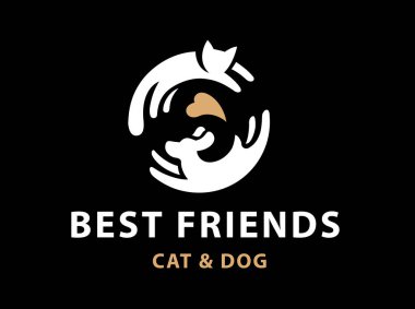 Cat and dog friends emblem, logo clipart