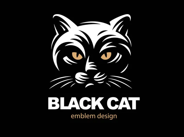 Kara kedi yüz logo - vektör çizim — Stok Vektör