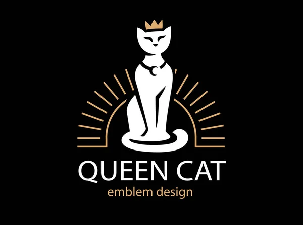 Дизайн логотипа Cat Queen на черном фоне — стоковый вектор