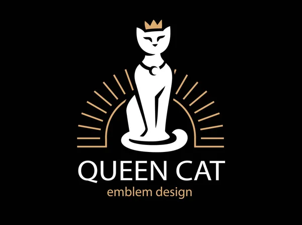 Cat Queen Logotypdesign på svart bakgrund — Stock vektor