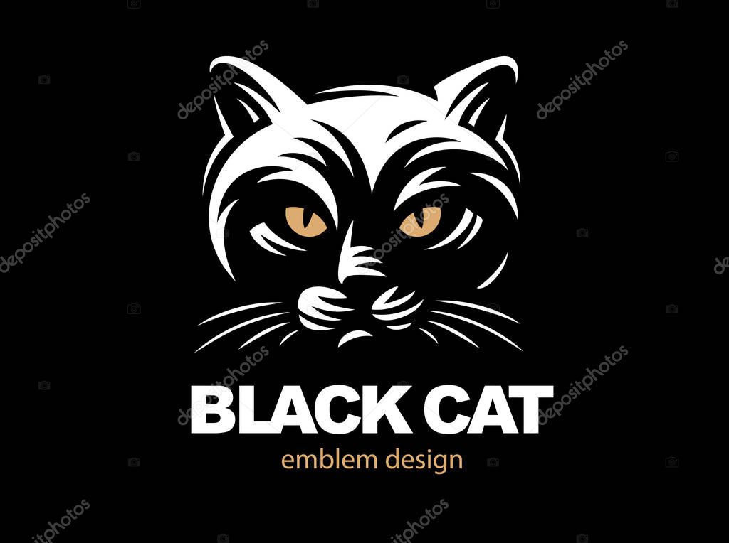 Black cat face logo - vector illustration, emblem design