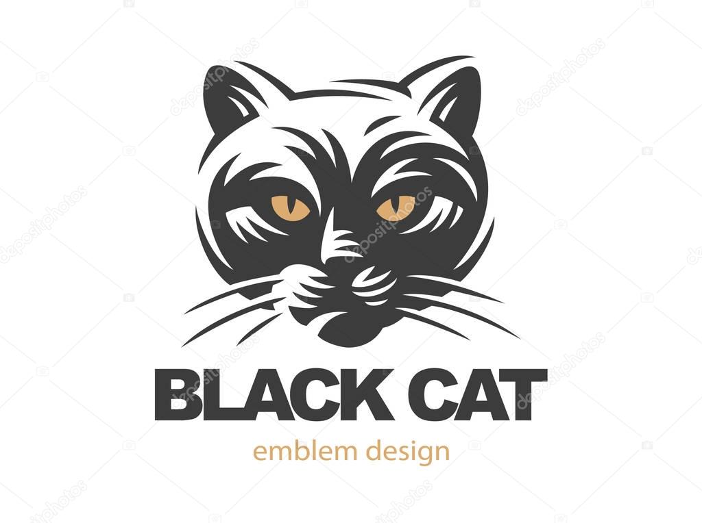 Black cat face logo - vector illustration, emblem design on white background