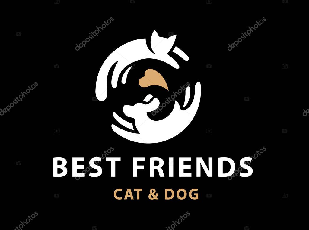 Cat and dog friends emblem, logo design