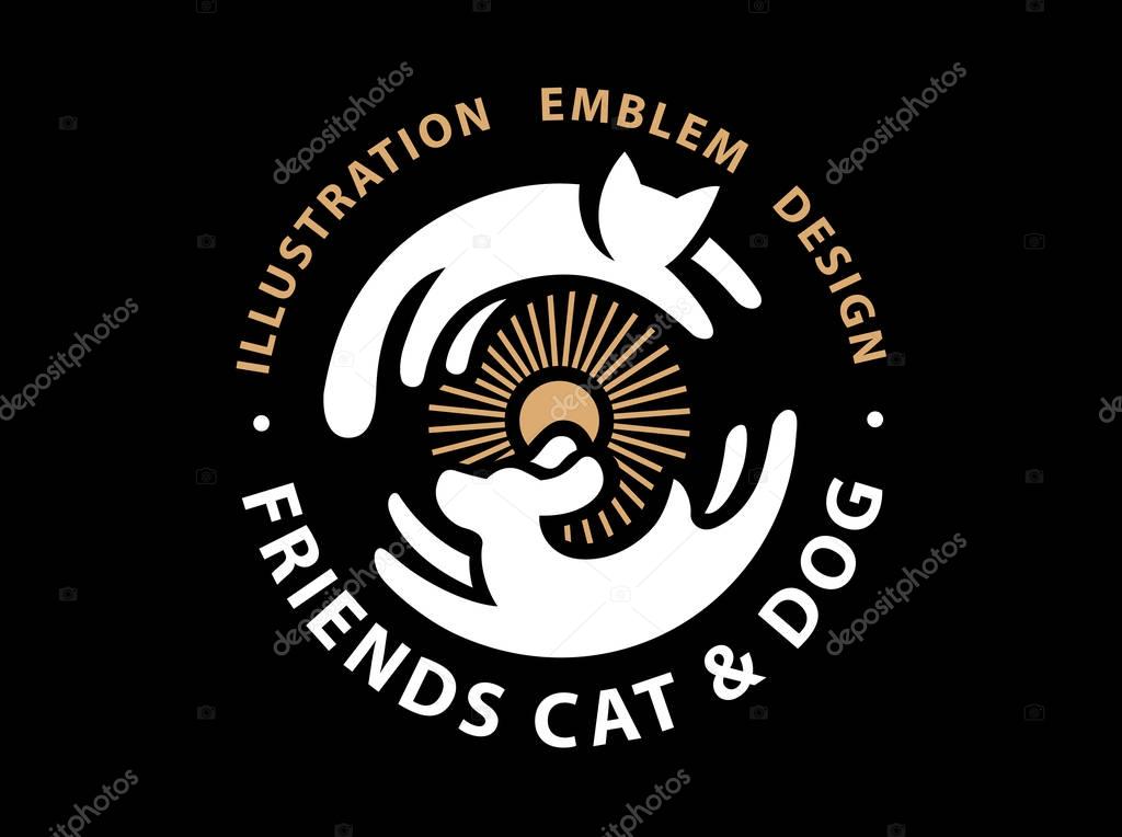 Cat and dog friends emblem, logo design