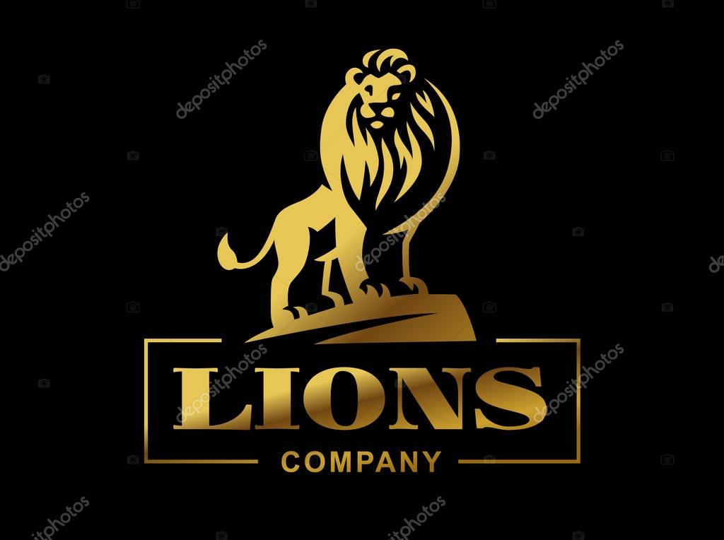 Gold lion logo - vector illustration, emblem design on black background