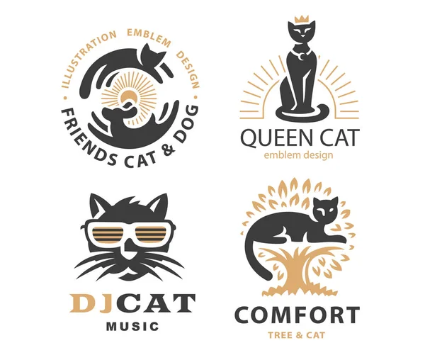 Set logo illustration with cats, emblem design — Stock Vector